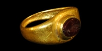 Roman - Gold Ring with Standing God Figure Intaglio Gemstone