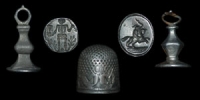 English 17th Century - Two Silver Pendant Seals and Thimble