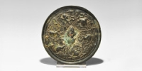 Tinned Bronze Mirror with Fruit and Monkeys