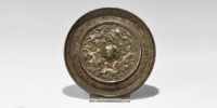 Tinned Bronze Mirror with Dogs and Grapes