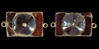Gold and Garnet Bracelet Link Pair