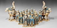 Ceramic Blue-Glazed Processional Figure Group