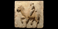 Polychrome Painted Brick of a Camel and Rider