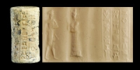 Old Babylonian Cylinder Seal Bearing The Owners Name, with Lamma Goddess and Inscription