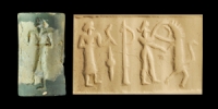 Post-Akkadian Cylinder Seal with Hero and Lion Scene