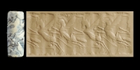 Neo-Babylonian Agate Cylinder Seal with Winged Bull and Griffin-Monster