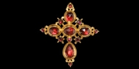 Gold Cross Pendant with Garnets