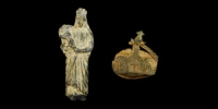 Lead Statuette and Gilt-Bronze Badge Group