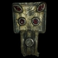 Merovingian-Frankish - Silver Gilt Square-Headed Brooch with Garnets