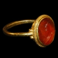 Roman - Gold Ring with Man Milking Goat Intaglio Gemstone