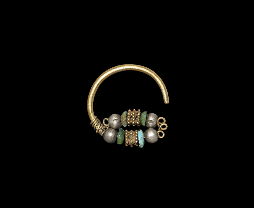 Western Asiatic Parthian Gold Earring with Turquoise