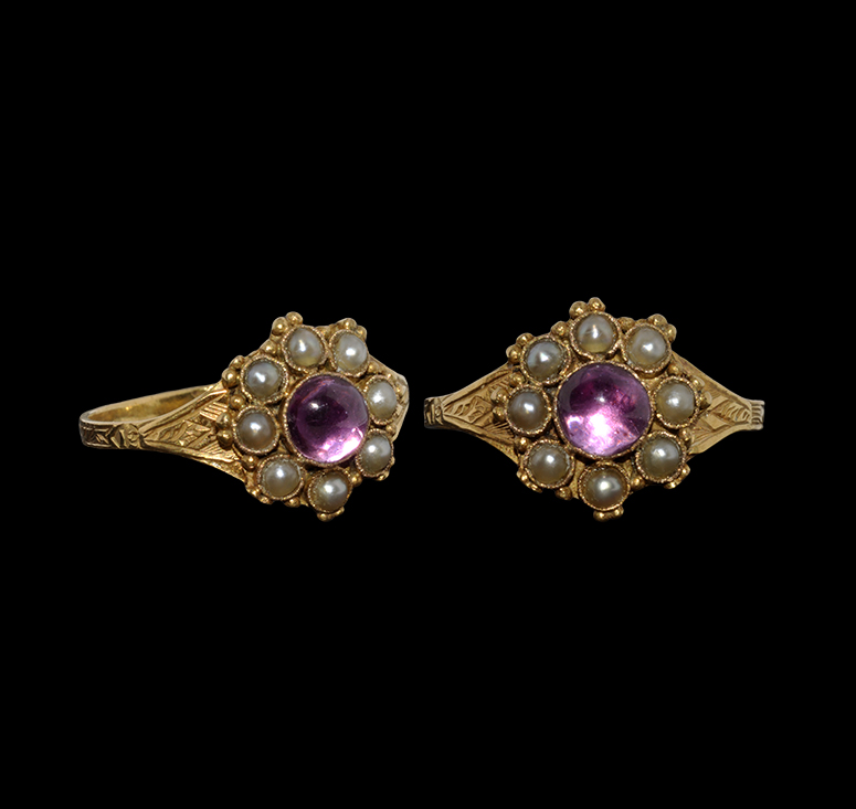 Post Medieval Gold Ring with Amethyst and Pearls