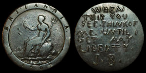George III - Cartwheel Penny - Prison Art -  Convict Token