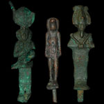 Egypt - Isis, Wedjat and Osiris - Three Bronze Statuettes