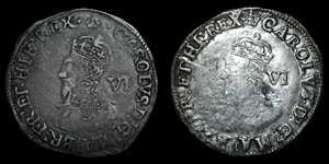 Charles I - Tower Sixpences (2) - Crown