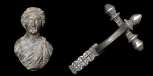 Roman - Silver Crossbow Brooch and Bronze Figural Mount