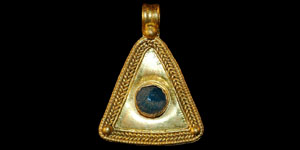 Roman - Gold Triangular Pendant with Blue Stone