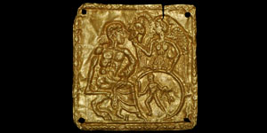 Greek - Gold Applique - Nike Presenting Corinthian Helmet to Pan
