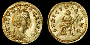 Roman Empire - Herennia Estruscilla - Gold Aureus - Pudicitia Seated