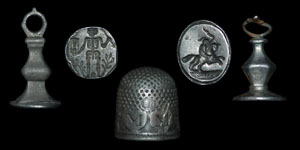 English 17th Century - Two Silver Pendant Seals and Thimble