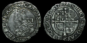 English Stuart - Charles I - Sixpence - Tower