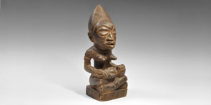 Tribal Art Congolese Wooden Mother and Child Figurine