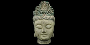 Tibet - Painted Wood Head of Buddha