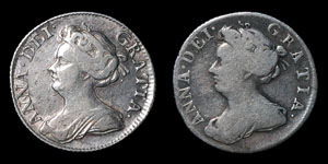 Anne - Sixpences(2) - 1705R and P and 1711