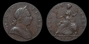George III - Contemporary Forgery Halfpenny - 1730 (sic)