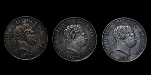 George III - Halfcrowns(2) and Contemporary Brass Forgery - 1819